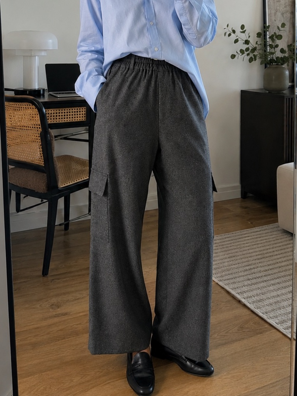 Aspesi Italy Virgin Wool Cashmere Wide Leg Cargo Pants Elastic Waist Luxury S M